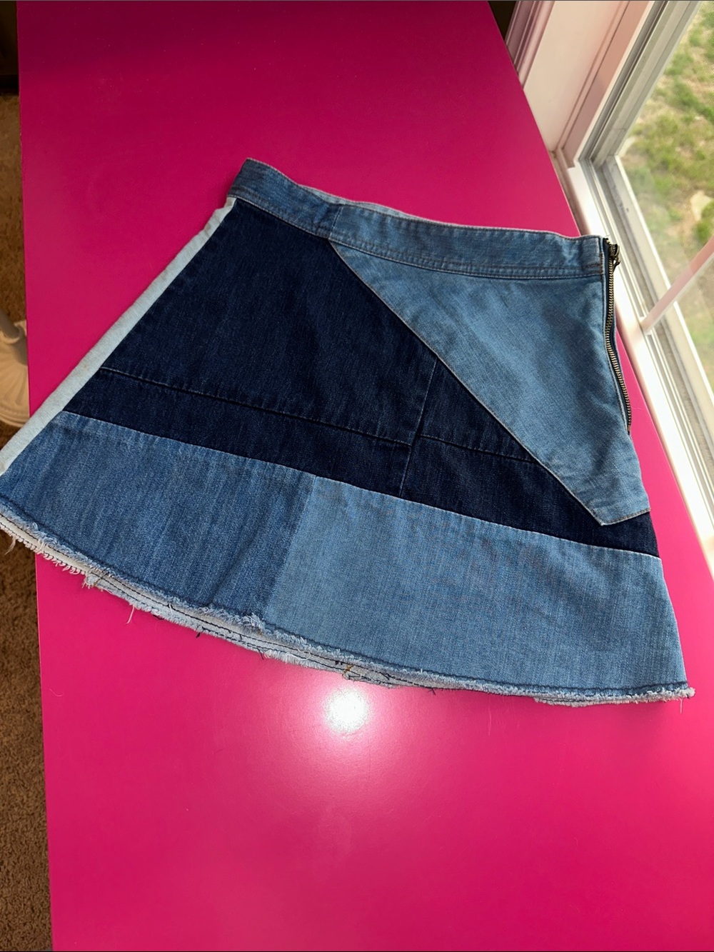 Zara Patchwork Two-Tone Denim A-Line Mini Skirt - Light & Dark Blue